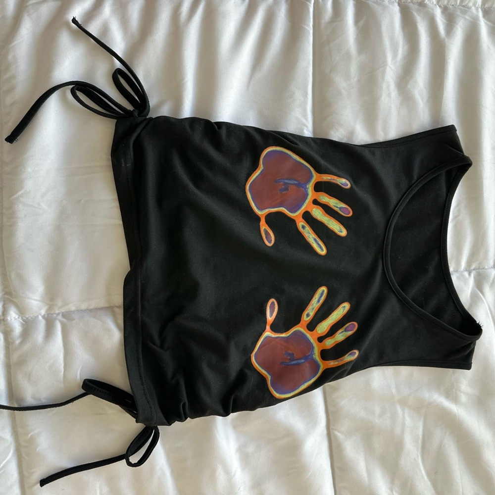Black Tank Top with Colorful Handprint Design